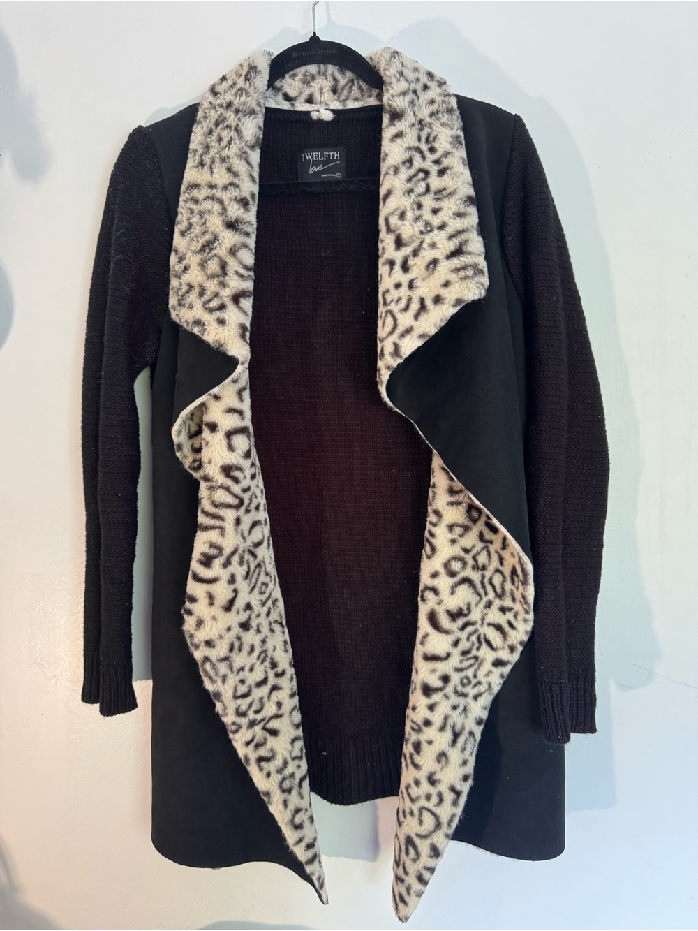 Twelfth love Leopard Faux fur trim Black cardigan / coat